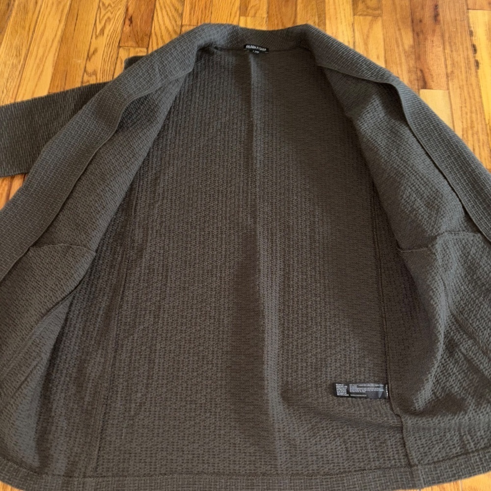 Eileen Fisher Cotton Blend Lightweight Textured Olive Open Jacket Sz Medium - Picture 3 of 12